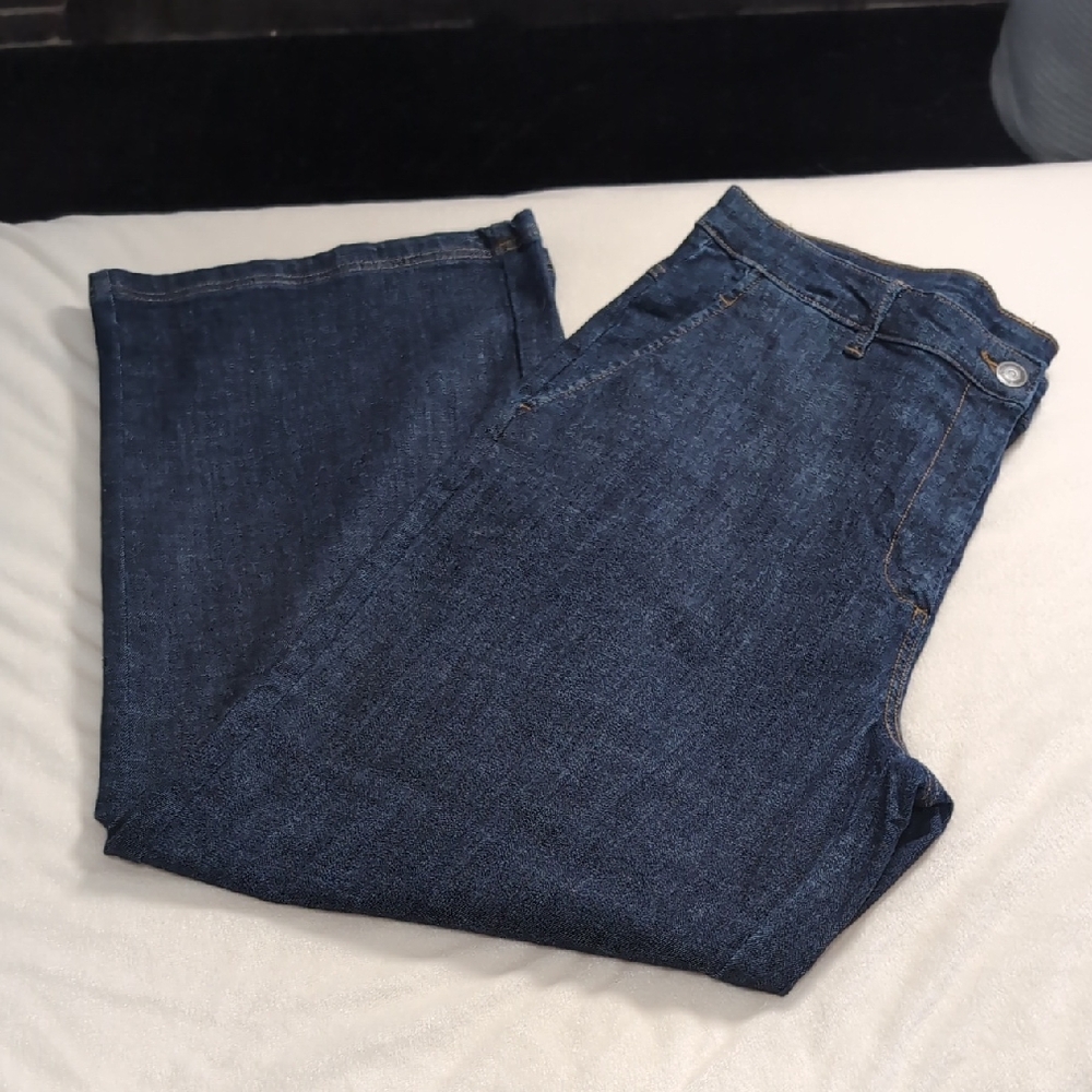 NWT Women's Size XL Ophelia Roe Dark Wash Wide Leg Zip Up Jeans